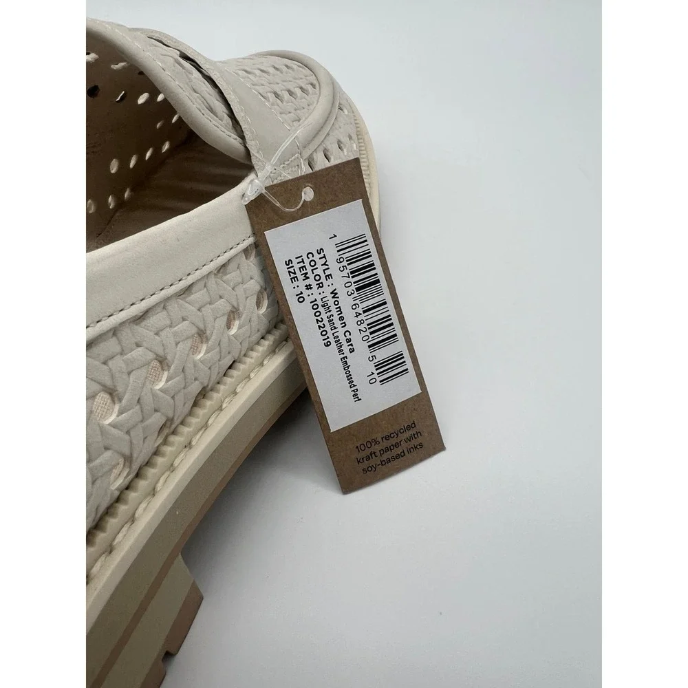 TOMS Women Cara Loafers Light Sand Leather Embossed Perf Lug Sole Size 10